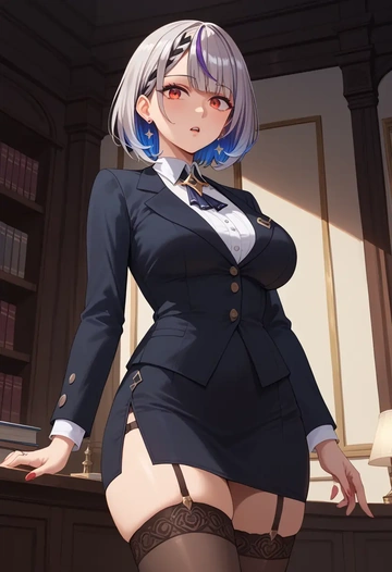 hololive,sakamata_chloe,secretary, stockings  - AI generated anime art