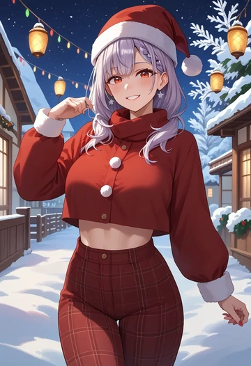 hololive,sakamata_chloe,Christmas,plaid trousers  - AI generated anime art