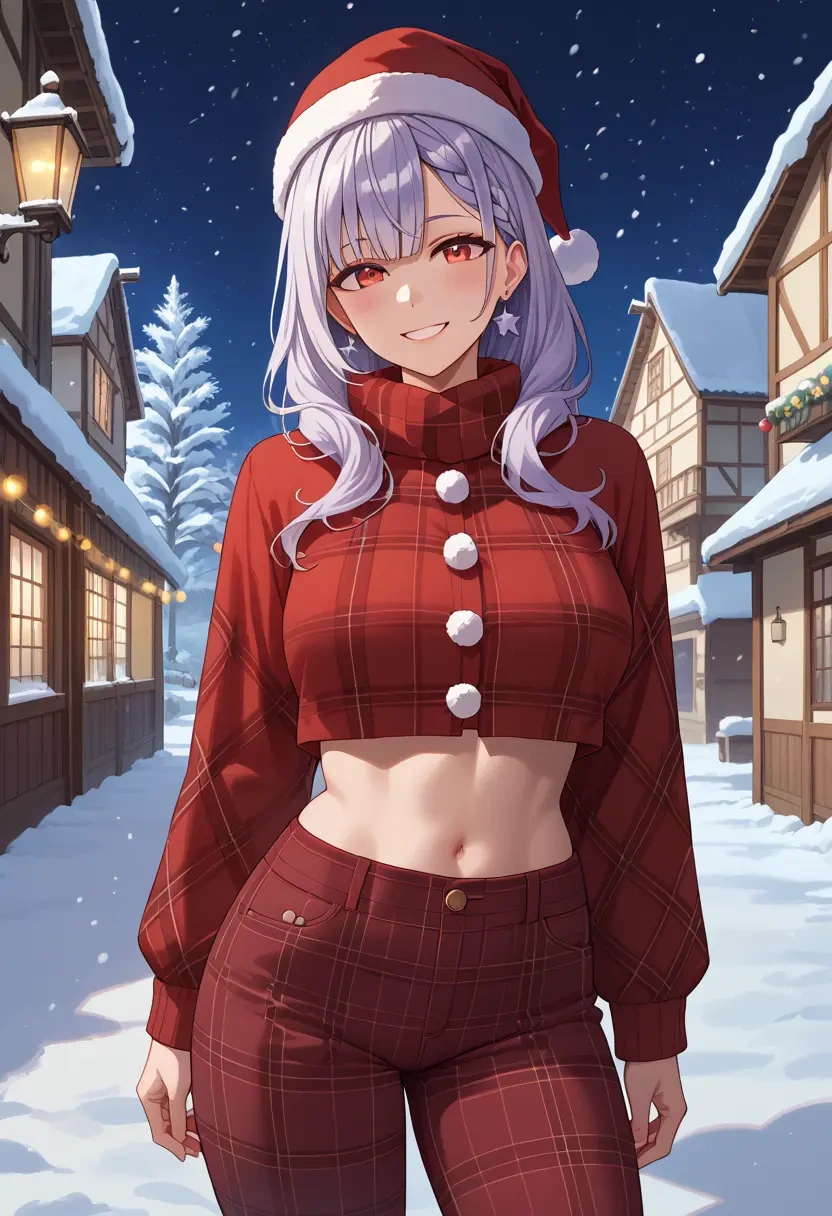 hololive,sakamata_chloe,Christmas,plaid trousers  - 