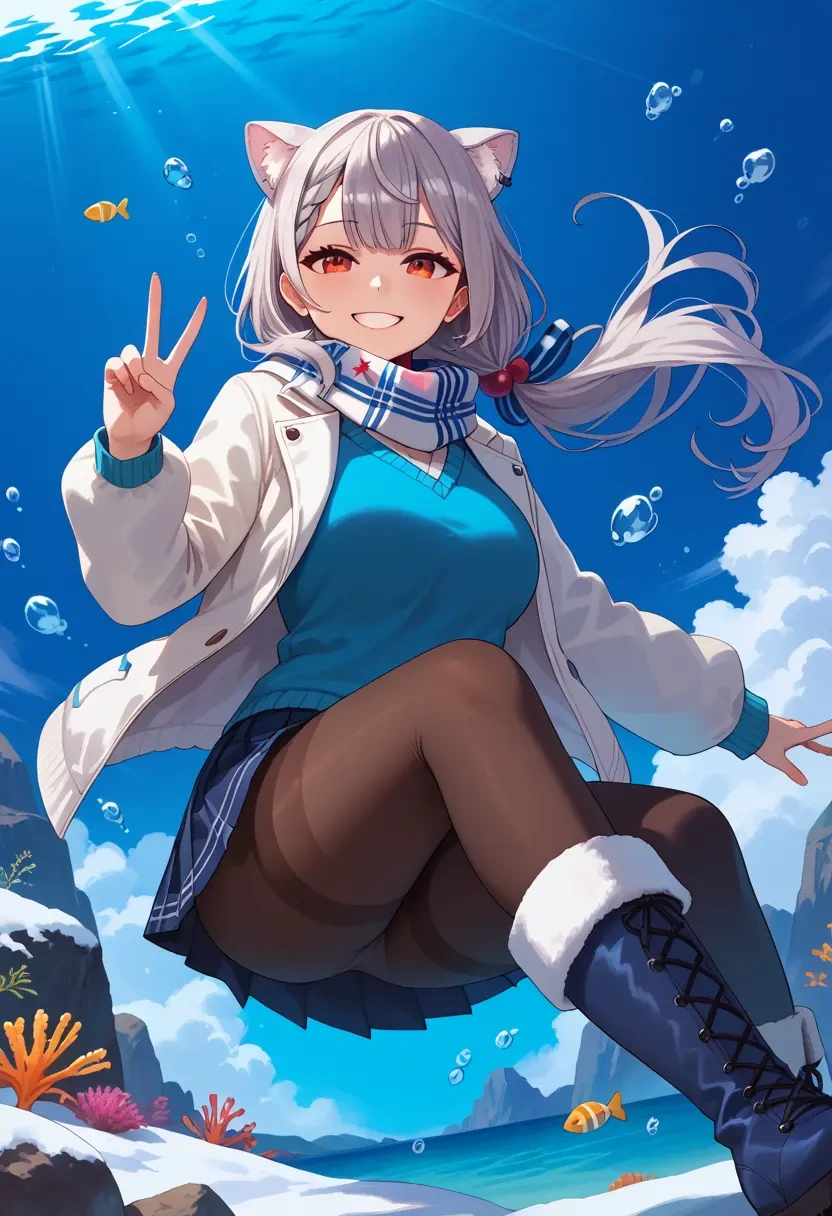 hololive,sakamata_chloe,winter,student uniform,puffer jacket  - 