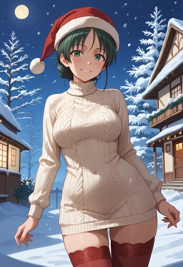 world_witches_series,sakamoto_mio,Christmas,sweater dress,stockings  - AI generated anime art