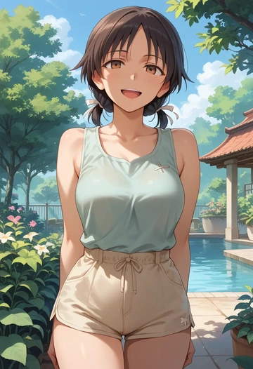 world_witches_series,sakamoto_mio,sleeveless swim top,shorts-style bottom,contrast stitching  - AI generated anime art