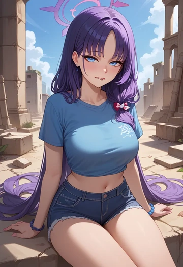 blue_archive,saki_(blue_archive),denim shorts  - AI generated anime art