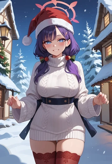 blue_archive,saki_(blue_archive),Christmas,sweater dress,stockings  - AI generated anime art