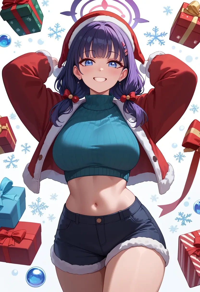 blue_archive,saki_(blue_archive),Christmas,red velvet shorts,turtleneck sweater  - 