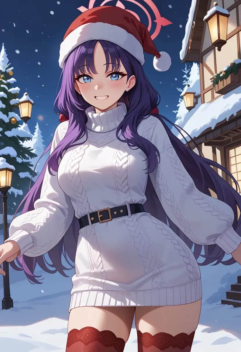 blue_archive,saki_(blue_archive),Christmas,sweater dress,stockings  - 