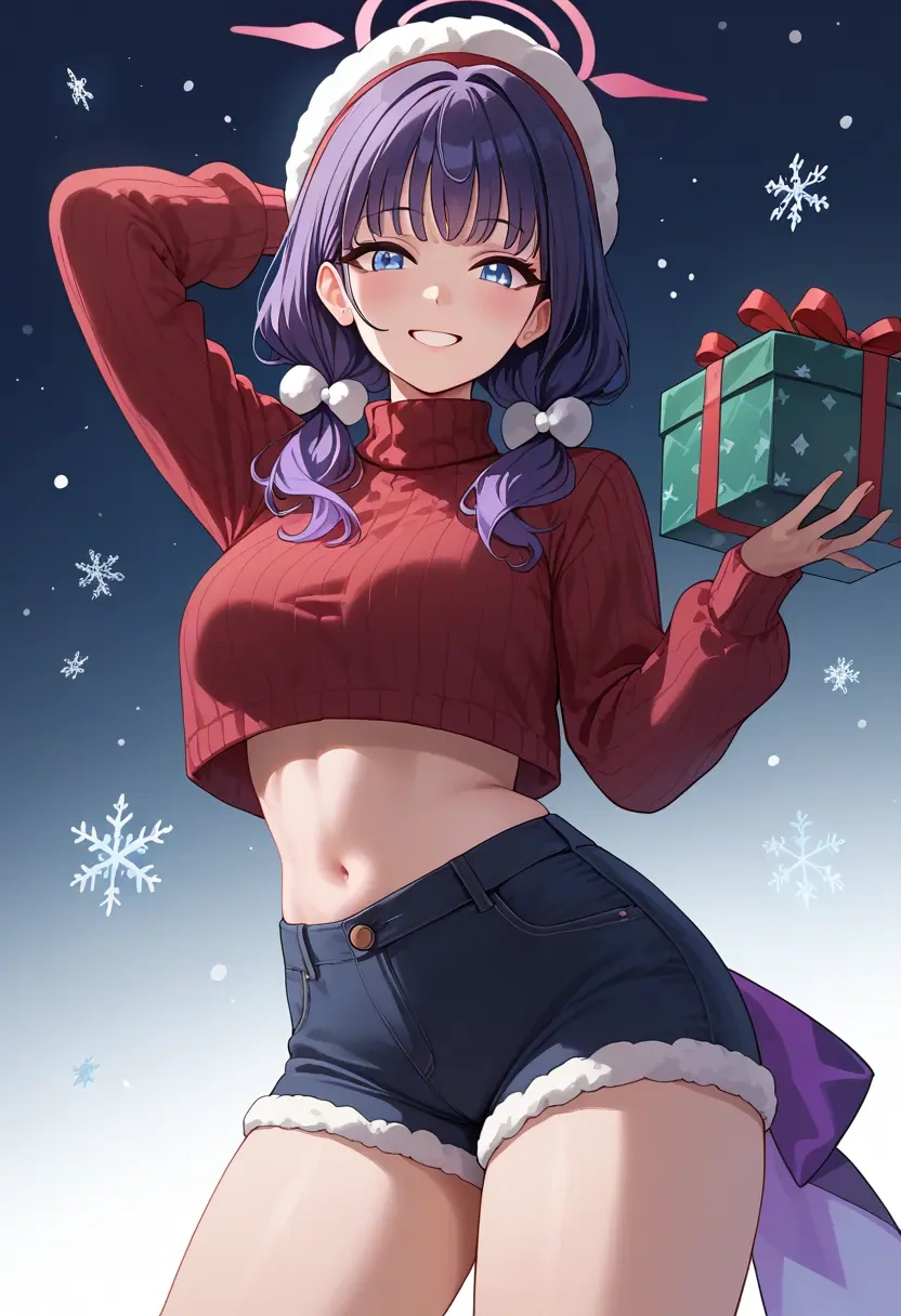 blue_archive,saki_(blue_archive),Christmas,red velvet shorts,turtleneck sweater  - 