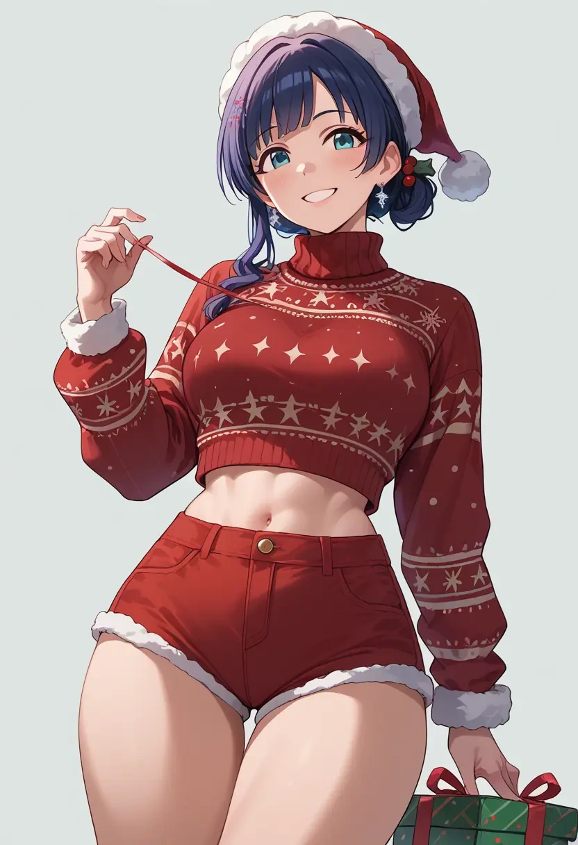 idolmaster,sakuma_mayu,Christmas,red velvet shorts,turtleneck sweater  - 