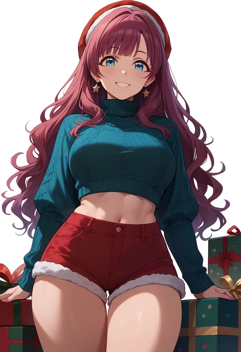 idolmaster,sakuma_mayu,Christmas,red velvet shorts,turtleneck sweater  - 