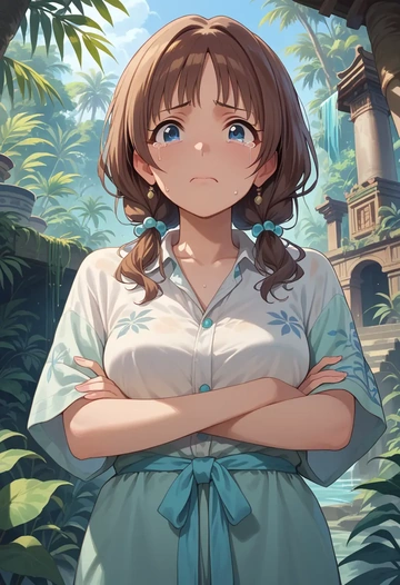 idolmaster,sakuma_mayu,tie-dye shirt,dolphin shorts  - AI generated anime art