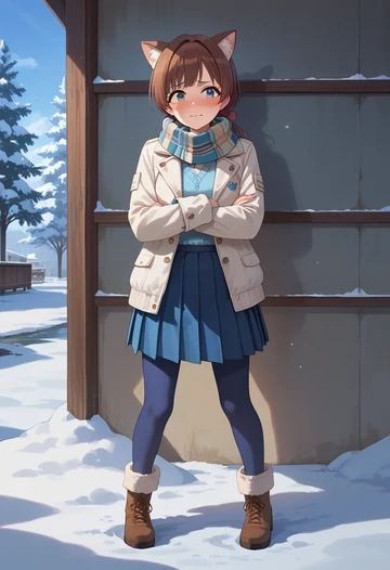 idolmaster,sakuma_mayu,winter,student uniform,puffer jacket  - AI generated anime art