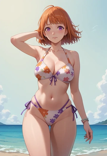 persona,sakura_futaba,swimsuit,floral print  - AI generated anime art