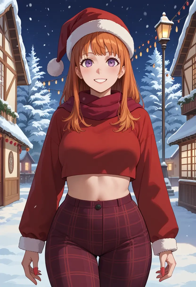 persona,sakura_futaba,Christmas,plaid trousers  - 