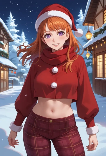 persona,sakura_futaba,Christmas,plaid trousers  - AI generated anime art