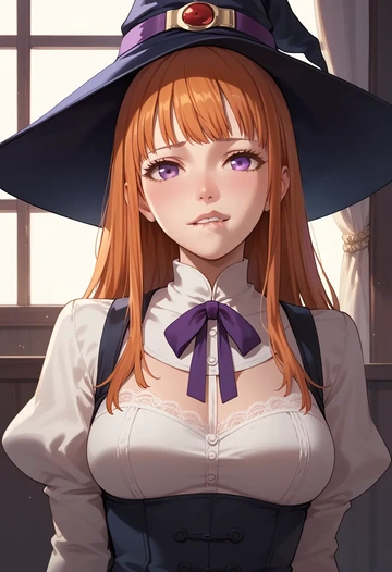 persona,sakura_futaba,witch blouse,asymmetrical skirt,striped stockings  - AI generated anime art