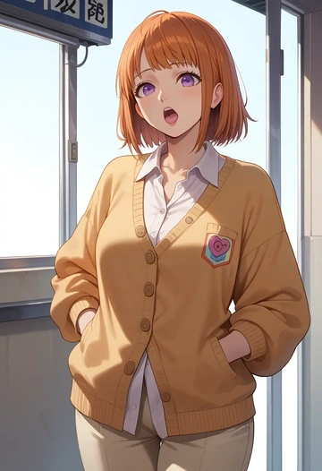 persona,sakura_futaba,cardigan,oversized,wide-leg pants  - AI generated anime art