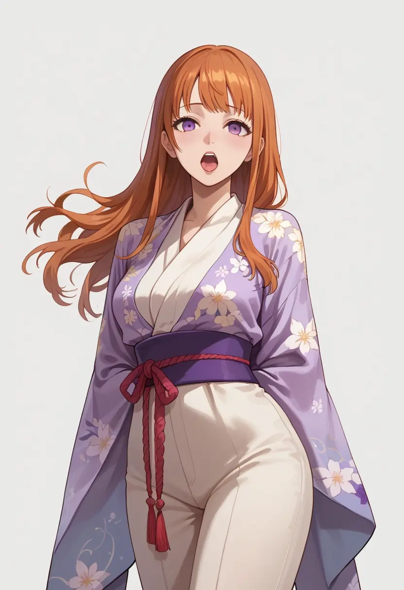 persona,sakura_futaba,kimono,silk,wide-leg trousers  - 