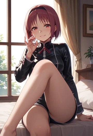 mahou_shoujo_madoka_magica,sakura_kyoko,leather,shorts  - AI generated anime art