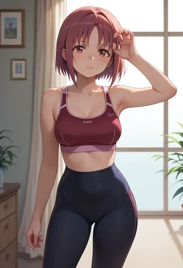 mahou_shoujo_madoka_magica,sakura_kyoko,yoga shorts, bra  - AI generated anime art