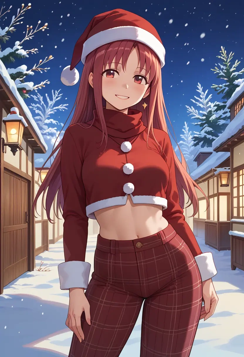 mahou_shoujo_madoka_magica,sakura_kyoko,Christmas,plaid trousers  - 