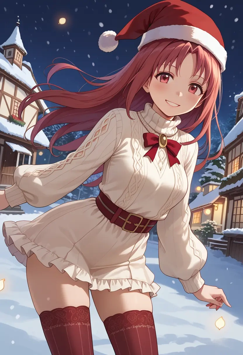 mahou_shoujo_madoka_magica,sakura_kyoko,Christmas,sweater dress,stockings  - 