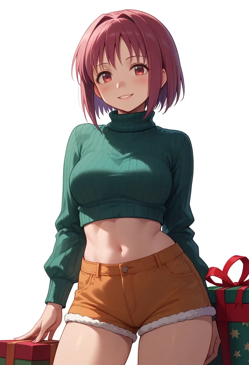 mahou_shoujo_madoka_magica,sakura_kyoko,Christmas,red velvet shorts,turtleneck sweater  - 