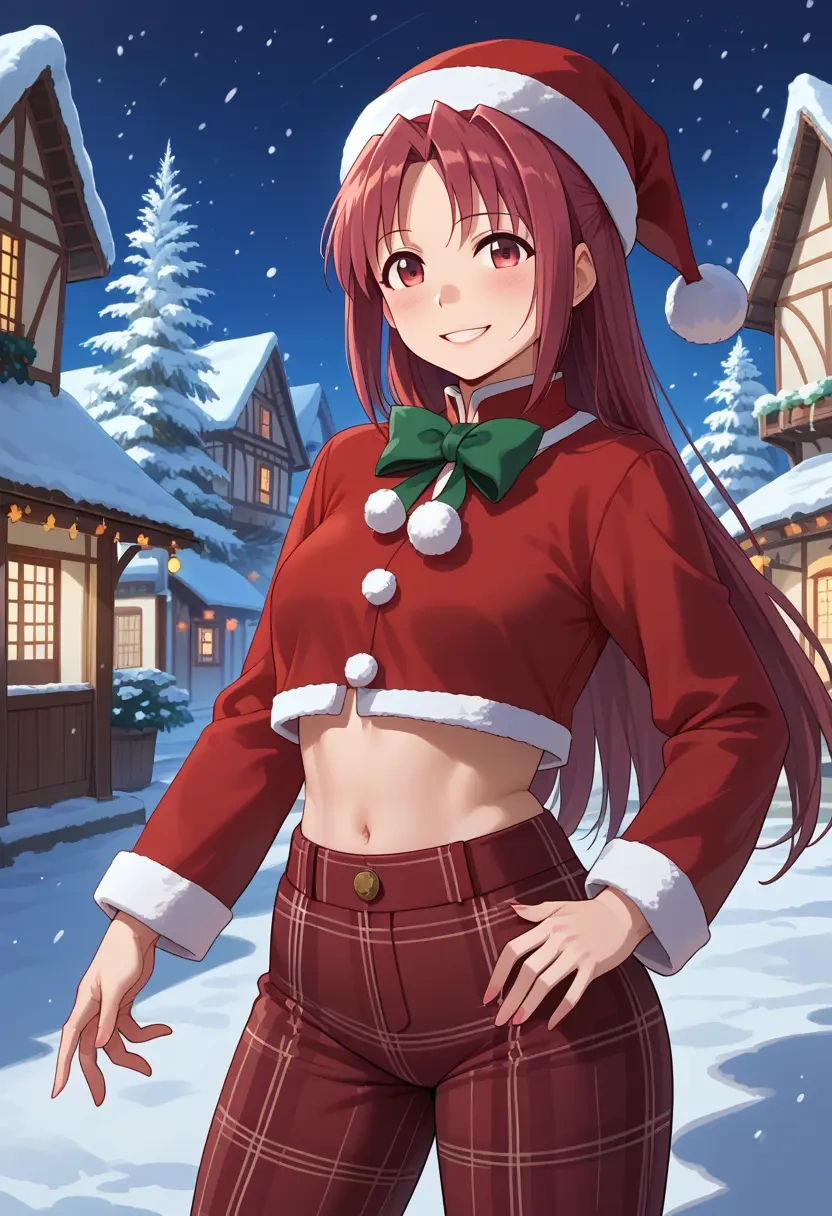 mahou_shoujo_madoka_magica,sakura_kyoko,Christmas,plaid trousers  - 