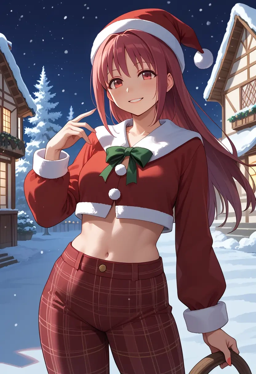 mahou_shoujo_madoka_magica,sakura_kyoko,Christmas,plaid trousers  - 