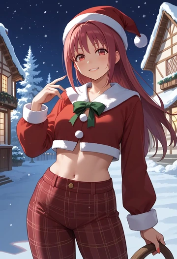 mahou_shoujo_madoka_magica,sakura_kyoko,Christmas,plaid trousers  - AI generated anime art