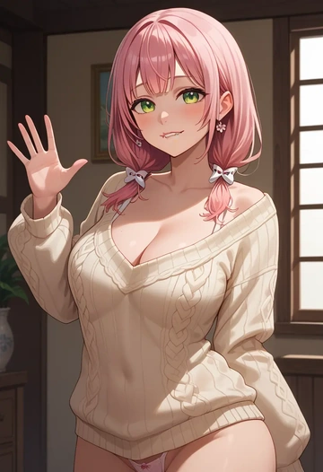 hololive,sakura_miko_(1st_costume),thong,sweater,sexy  - AI generated anime art