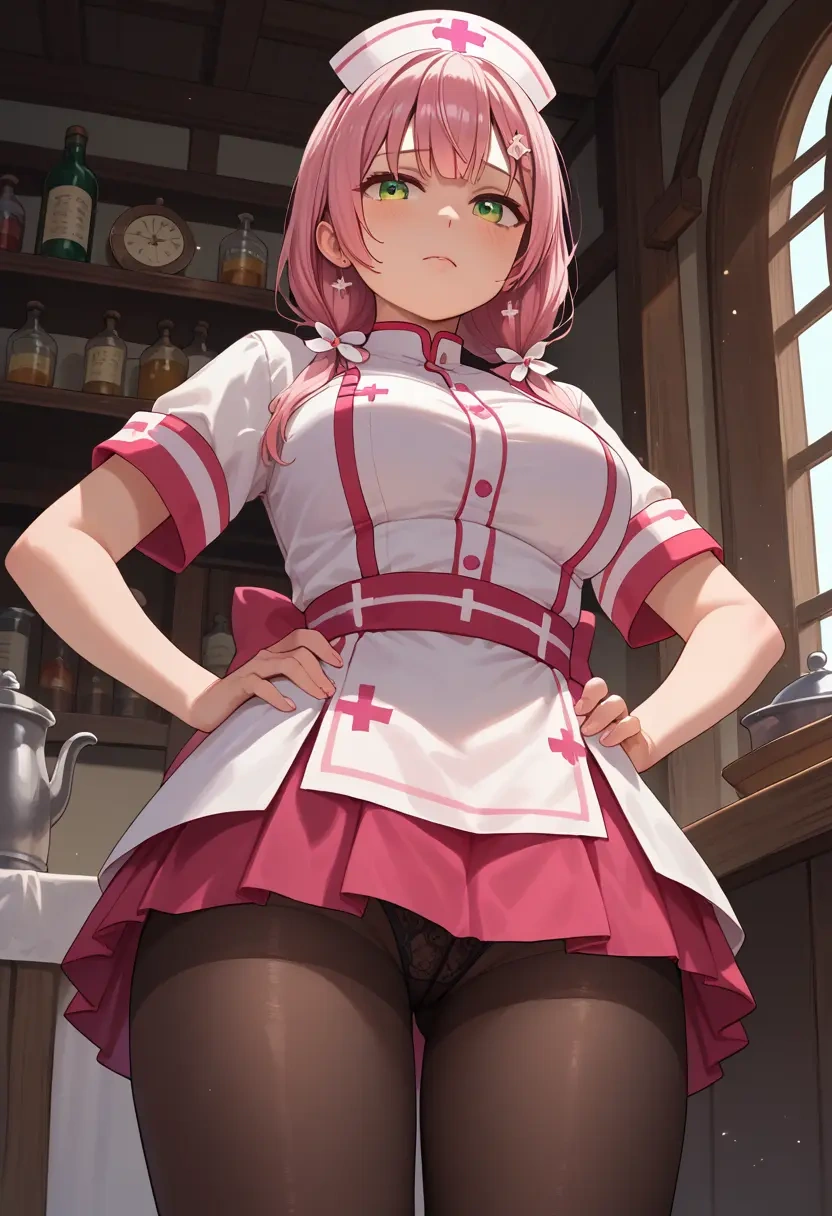 hololive,sakura_miko_(1st_costume),nurse pantyhose,mini skirt, sexy  - 