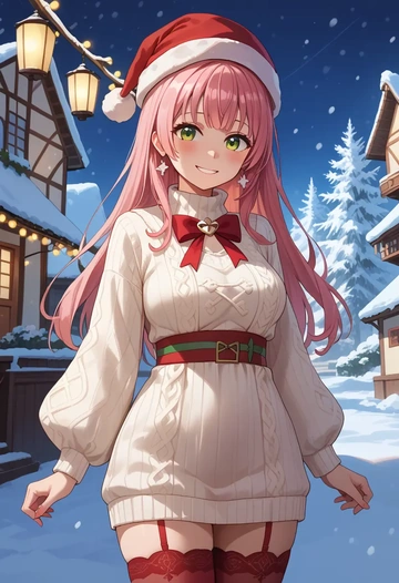 hololive,sakura_miko_(1st_costume),Christmas,sweater dress,stockings  - AI generated anime art