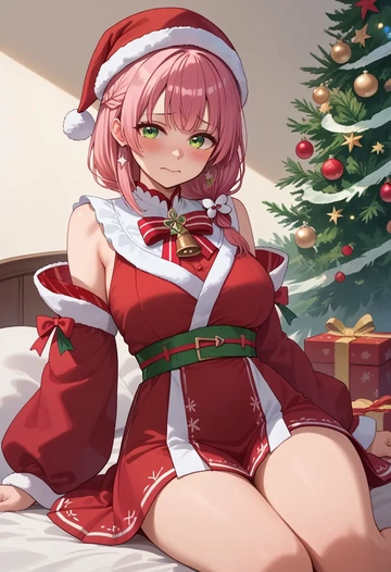 hololive,sakura_miko_(1st_costume),Christmas,red velvet dress  - AI generated anime art