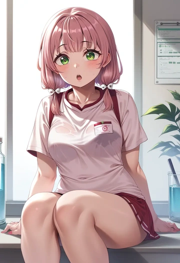 hololive,sakura_miko_(1st_costume),running shirt,shorts,sneakers  - AI generated anime art