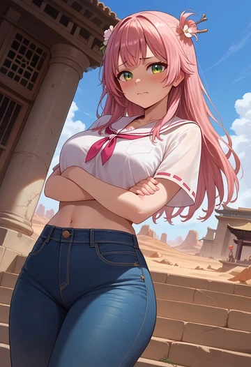 hololive,sakura_miko_(1st_costume),crop top  - AI generated anime art