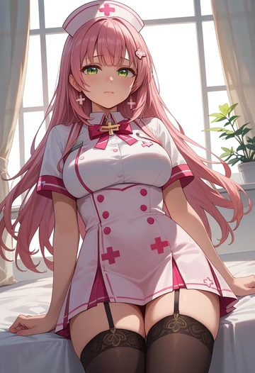 hololive,sakura_miko,nurse pantyhose,mini skirt, sexy  - AI generated anime art