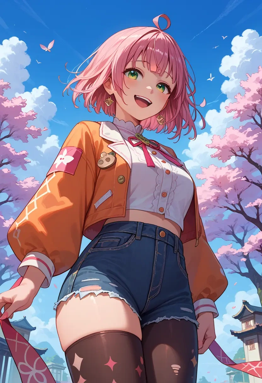 hololive,sakura_miko,denim jacket,cropped,leather leggings  - 