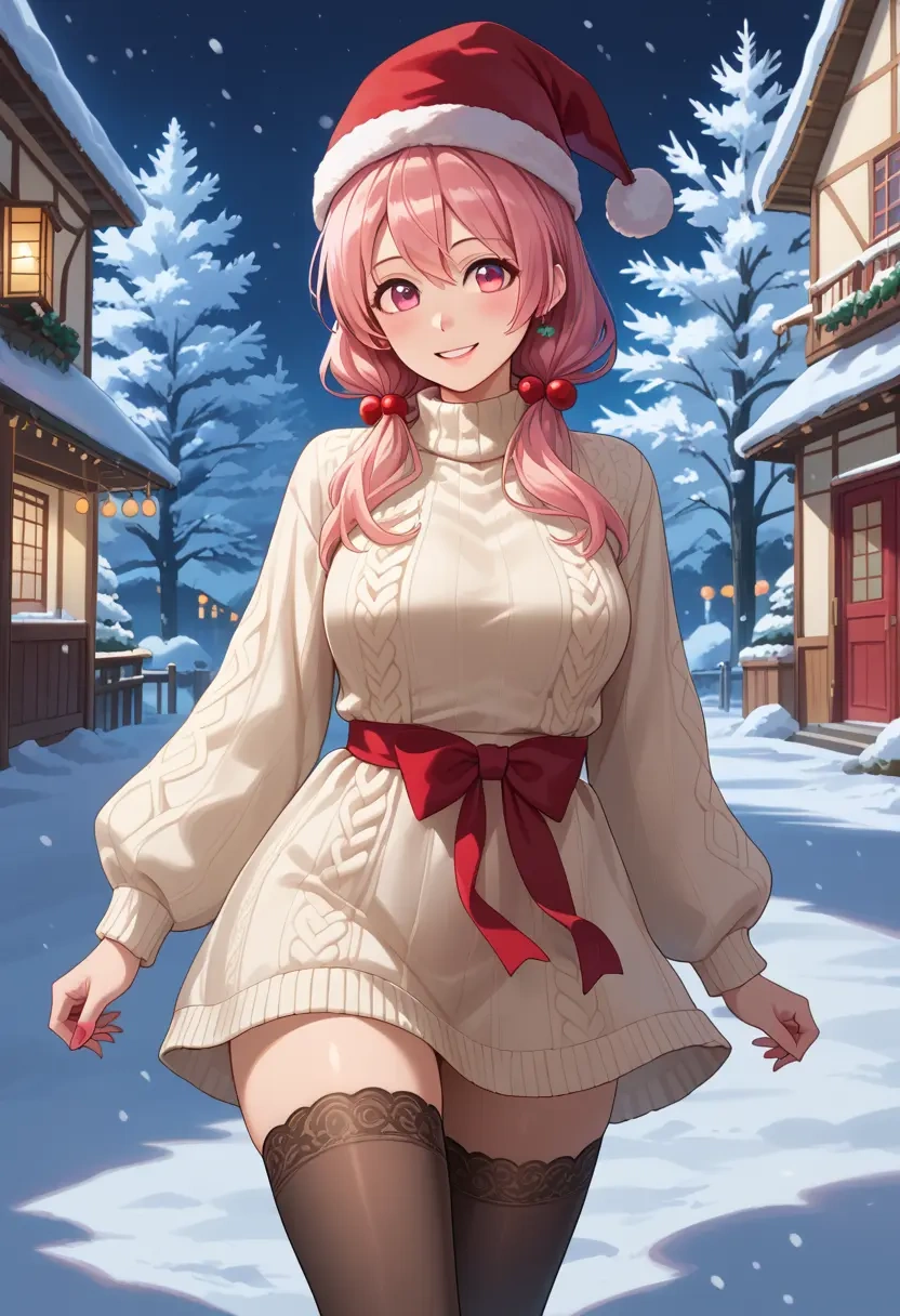 vocaloid,sakura_miku,Christmas,sweater dress,stockings  - 