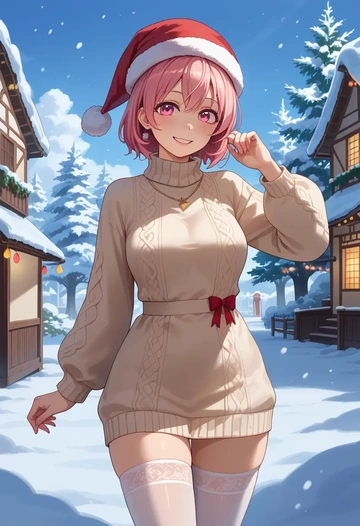 vocaloid,sakura_miku,Christmas,sweater dress,stockings  - AI generated anime art