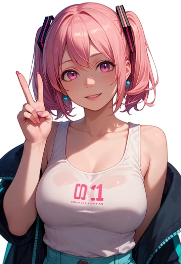 vocaloid,sakura_miku,tank top,mesh,cycling shorts  - AI generated anime art