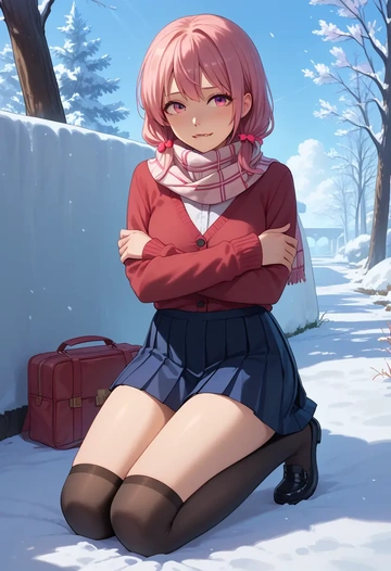 vocaloid,sakura_miku,winter,student uniform,cardigan  - AI generated anime art