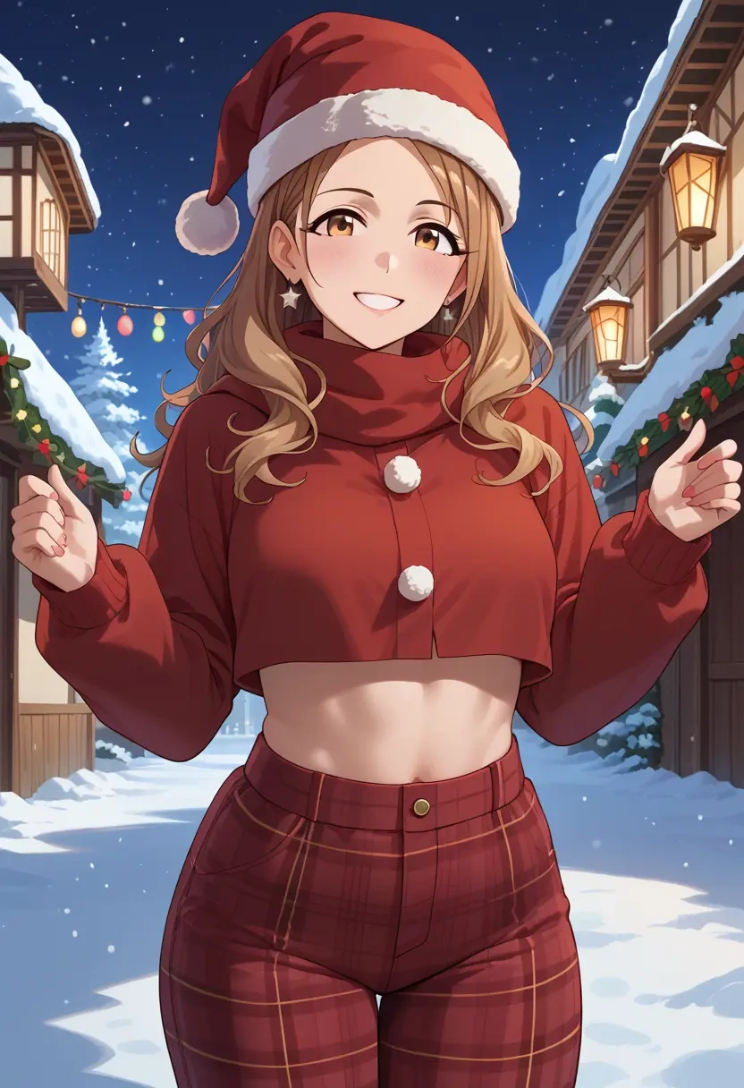 idolmaster,sakuragi_mano,Christmas,plaid trousers  - 