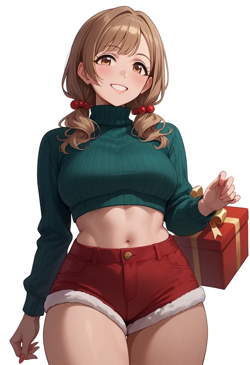 idolmaster,sakuragi_mano,Christmas,red velvet shorts,turtleneck sweater  - 