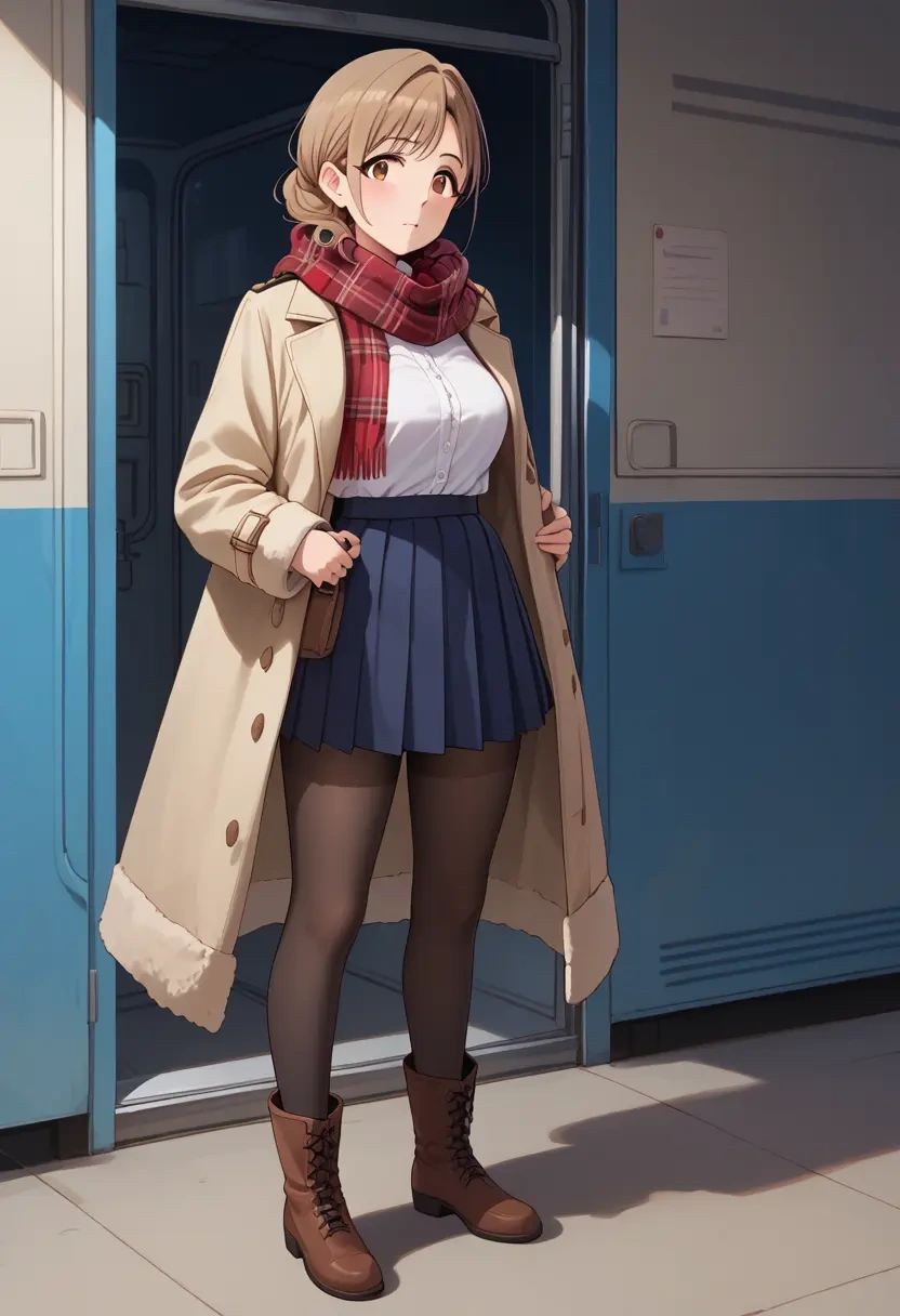 idolmaster,sakuragi_mano,winter,student uniform,fur-trimmed coat  - 