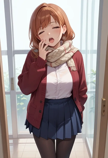 idolmaster,sakuragi_mano,winter,student uniform,cardigan  - AI generated anime art