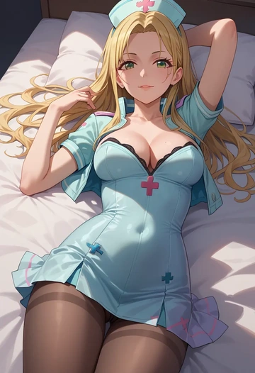 idolmaster,sakurai_momoka,nurse, pantyhose,mini skirt  - AI generated anime art