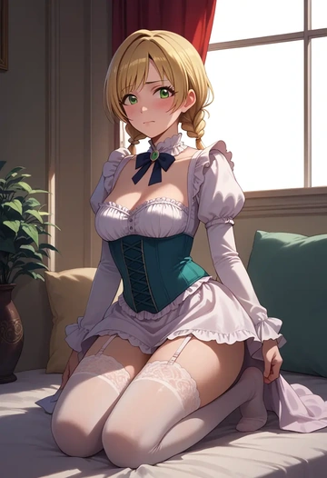 idolmaster,sakurai_momoka,Victorian-era,stockings,sexy  - AI generated anime art