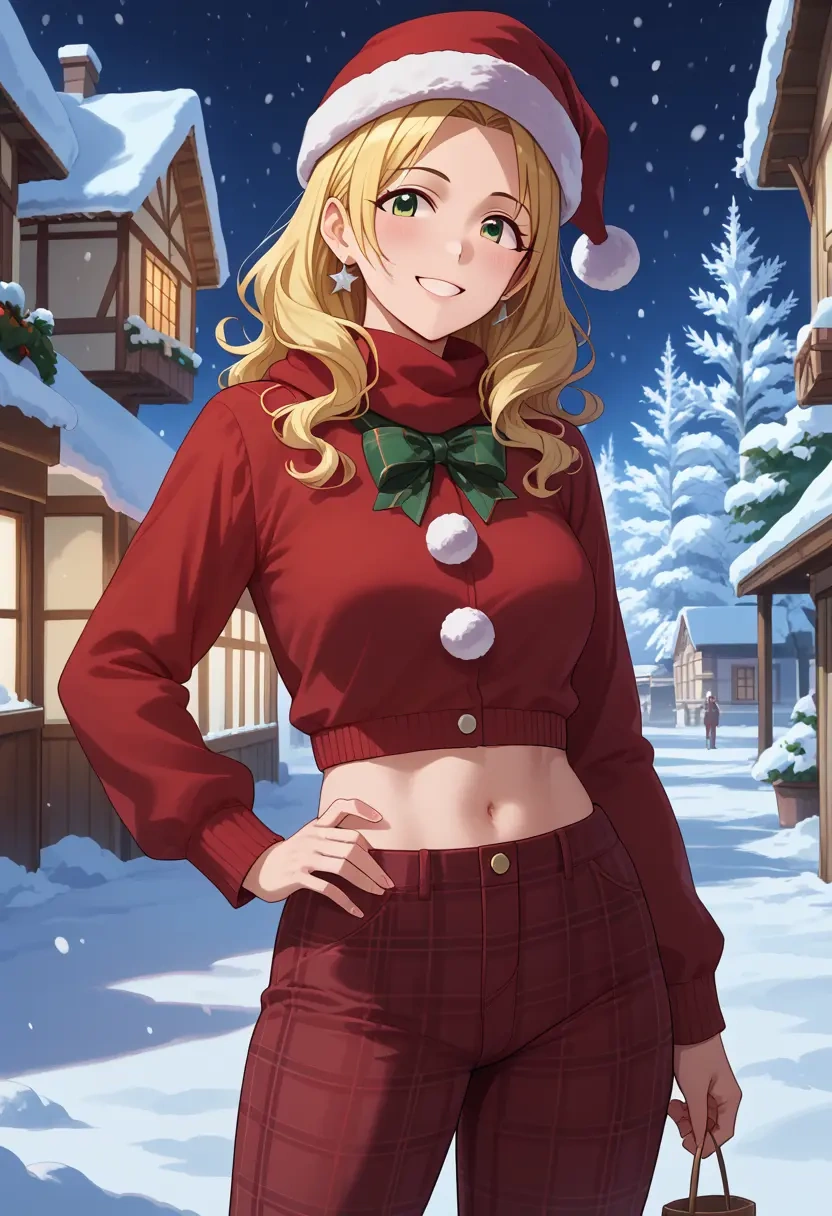 idolmaster,sakurai_momoka,Christmas,plaid trousers  - 