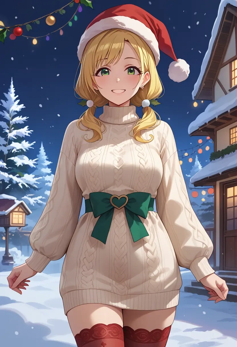 idolmaster,sakurai_momoka,Christmas,sweater dress,stockings  - 