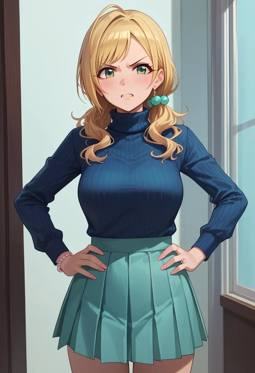 idolmaster,sakurai_momoka,skirt,pleated,turtleneck sweater  - 